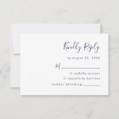 Moderne Navy Blue Script Hochzeit RSVP Karte (Vorderseite)