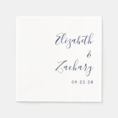 Moderne Navy Blue Script Hochzeit Serviette (Vorderseite)