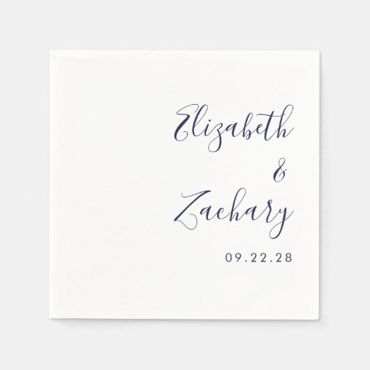 Moderne Navy Blue Script Hochzeit Serviette (Vorderseite)