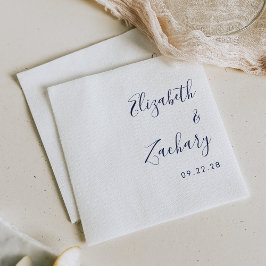 Moderne Navy Blue Script Hochzeit Serviette
