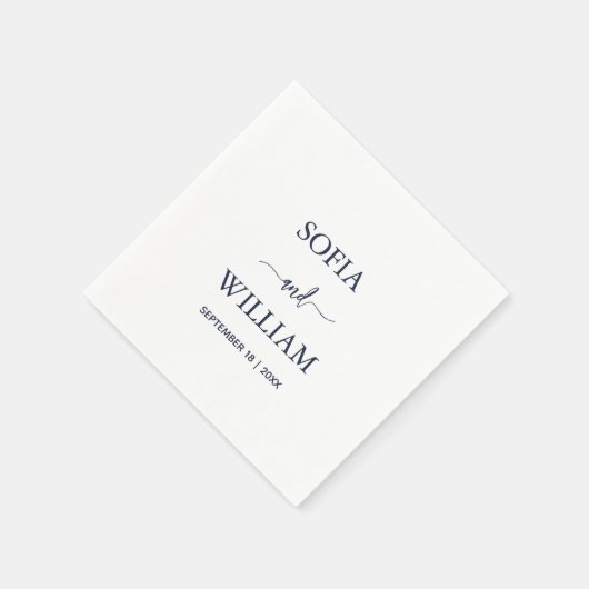 Moderne Navy Blue Script Monogram Hochzeit Serviette (Ecke)