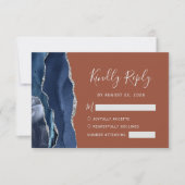 Moderne Navy Blue Silver Agate Burnt Orange Weddin RSVP Karte (Vorderseite)