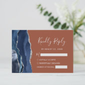Moderne Navy Blue Silver Agate Burnt Orange Weddin RSVP Karte (Stehend Vorderseite)