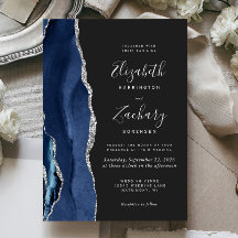 Moderne Navy Blue Silver Agate Dark Wedding