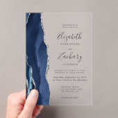 Moderne Navy Blue Silver Agate Hochzeit Acryleinladungen (Insitu (Handheld))