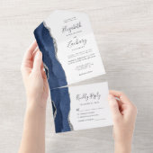 Moderne Navy Blue Silver Agate Hochzeit All In One Einladung (Abreißen)