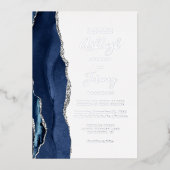 Moderne Navy Blue Silver Agate Hochzeit Folieneinladung (Vorderseite)