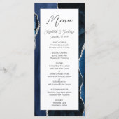 Moderne Navy Blue Silver Agate Hochzeit Menükarte (Vorderseite)