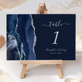 Moderne Navy Blue Silver Agate Hochzeit Tischnummer