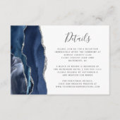 Moderne Navy Blue Silver Agate Hochzeitdetails Begleitkarte (Vorderseite)