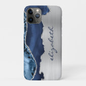 Moderne Navy Blue Silver Agate Metallic Case-Mate iPhone Hülle (Rückseite)