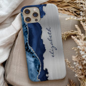 Moderne Navy Blue Silver Agate Metallic Case-Mate iPhone Hülle