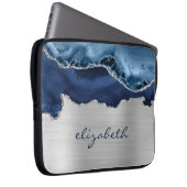 Moderne Navy Blue Silver Agate Metallic Laptopschutzhülle (Vorne Rechts)
