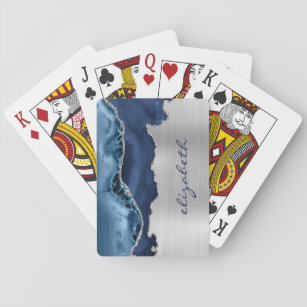 Moderne Navy Blue Silver Agate Metallic Spielkarten