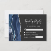 Moderne Navy Blue Silver Agate Wedding RSVP Card (Vorderseite)