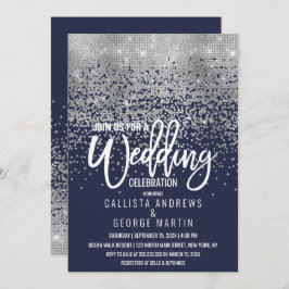 Moderne Navy Blue Silver Glitzer Confetti Wedding Einladung