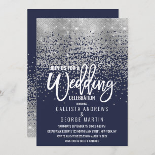 Moderne Navy Blue Silver Glitzer Confetti Wedding Einladung