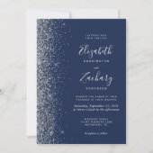 Moderne Navy Blue Silver Glitzer Edge Wedding Einladung (Vorderseite)