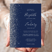 Moderne Navy Blue Silver Glitzer Edge Wedding