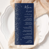 Moderne Navy Blue Silver Glitzer Edge Wedding Menükarte