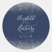 Moderne Navy Blue Silver Glitzer Edge Wedding Runder Aufkleber (Vorderseite)