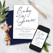 Moderne Navy Blue Simple Script Baby Dusche Einladung