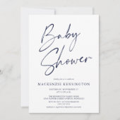Moderne Navy Blue Simple Script Baby Dusche Einladung (Vorderseite)