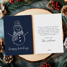 Moderne Navy Blue Simple Snowman Kontur Feiertagskarte