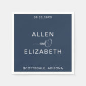 Moderne Navy Blue Stilvolle Personalisierte Hochze Serviette (Vorderseite)