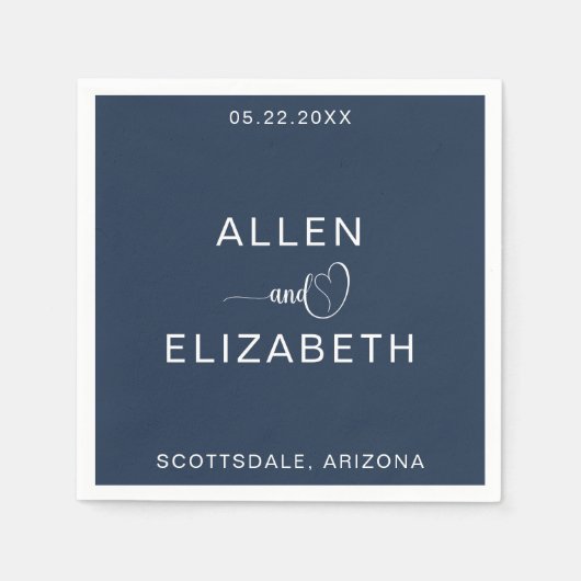 Moderne Navy Blue Stilvolle Personalisierte Hochze Serviette (Vorderseite)