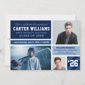 Moderne Navy Blue Strip Abschluss FotoCollage Einladung (Vorderseite)