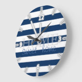 Moderne Navy Blue Stripes,Zuhause Sweet Zuhause Große Wanduhr (Winkel)