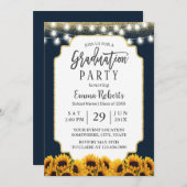 Moderne Navy Blue Sunflower Blume Graduation Party Einladung (Vorne/Hinten)