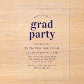 Moderne Navy Blue Trendy Graduation Party Acryleinladungen (Vorderseite)