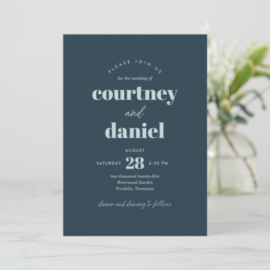Moderne Navy Blue Trendy Mix Match Wedding Einladung (Stehend Vorderseite)