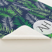 Moderne Navy Blue Tropical Pattern Greenerity Blät Sherpadecke (3/4)