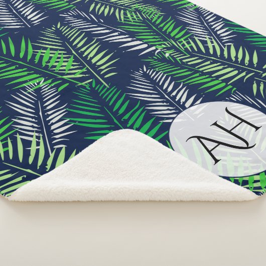 Moderne Navy Blue Tropical Pattern Greenerity Blät Sherpadecke (3/4)