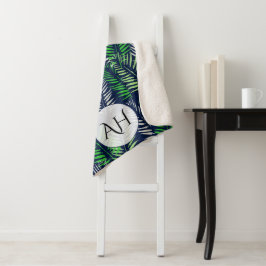 Moderne Navy Blue Tropical Pattern Greenerity Blät Sherpadecke