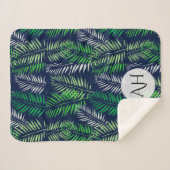 Moderne Navy Blue Tropical Pattern Greenerity Blät Sherpadecke (Vorderseite (Horizontal))