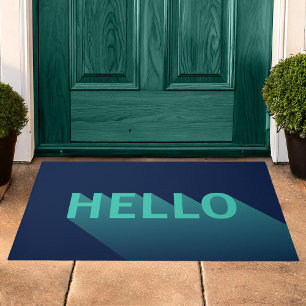 Moderne Navy Blue und Aqua Teal Hello-Typografie Fußmatte