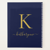 Moderne Navy Blue und Gold Monogram Planer (Rückseite)