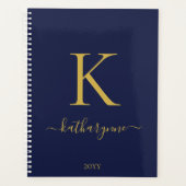 Moderne Navy Blue und Gold Monogram Planer (Vorderseite)