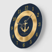 Moderne Navy Blue und Gold Nautical Anchor Große Wanduhr (Winkel)