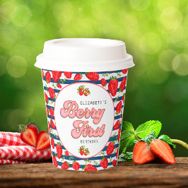 Moderne Navy Blue und White Stripes Berry First Pappbecher