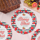 Moderne Navy Blue und White Stripes Berry First Pappteller