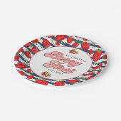 Moderne Navy Blue und White Stripes Berry First Pappteller (Schrägansicht)