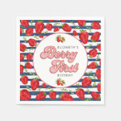 Moderne Navy Blue und White Stripes Berry First Serviette (Vorderseite)