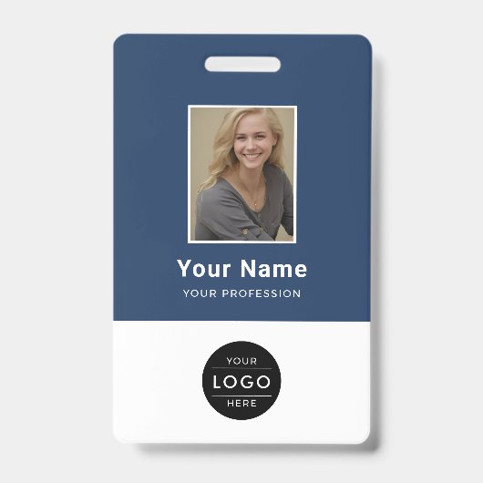 Moderne Navy-Blue-Unternehmensfoto-Logo-Barcode Ausweis (Vorderseite)