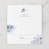 Moderne Navy Blue Watercolor Floral Platzkarte (Außenseite Aufgefaltet)