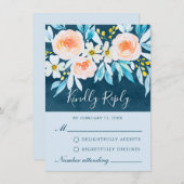 Moderne Navy Blue Watercolor Floral RSVP Card Hinweiskarte (Vorne/Hinten)